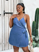 Vestido Jeans Transpassado Plus Size Lauren