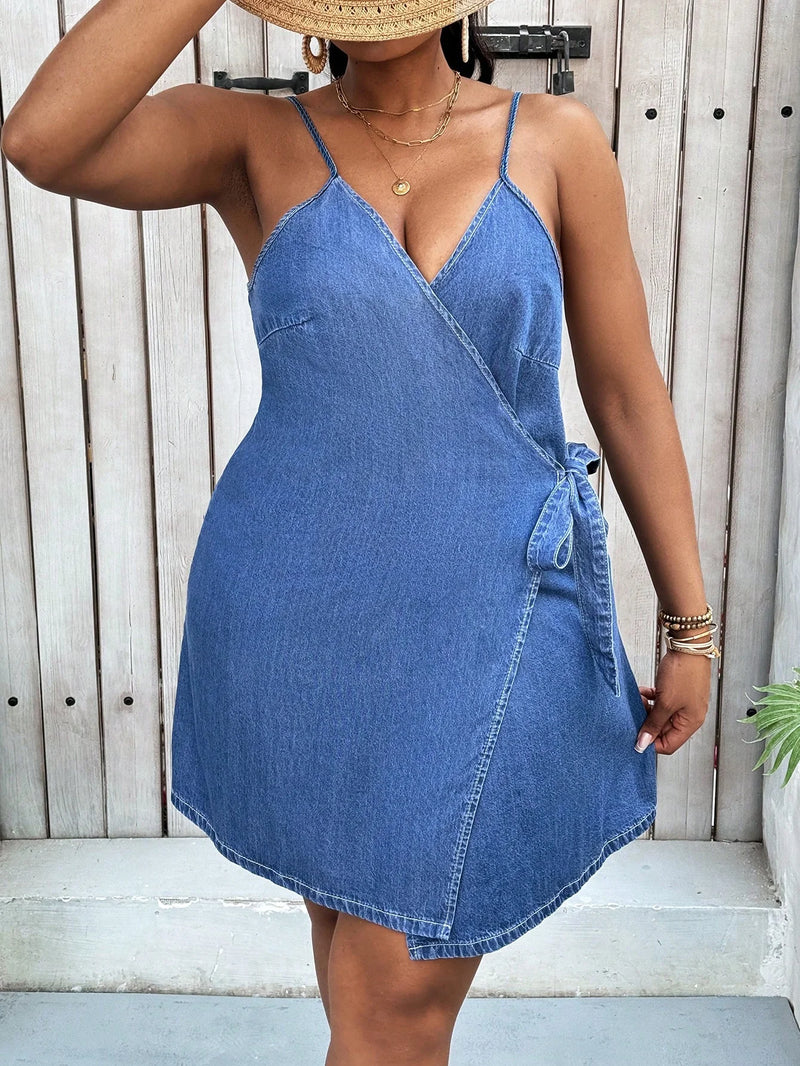 Vestido Jeans Transpassado Plus Size Lauren