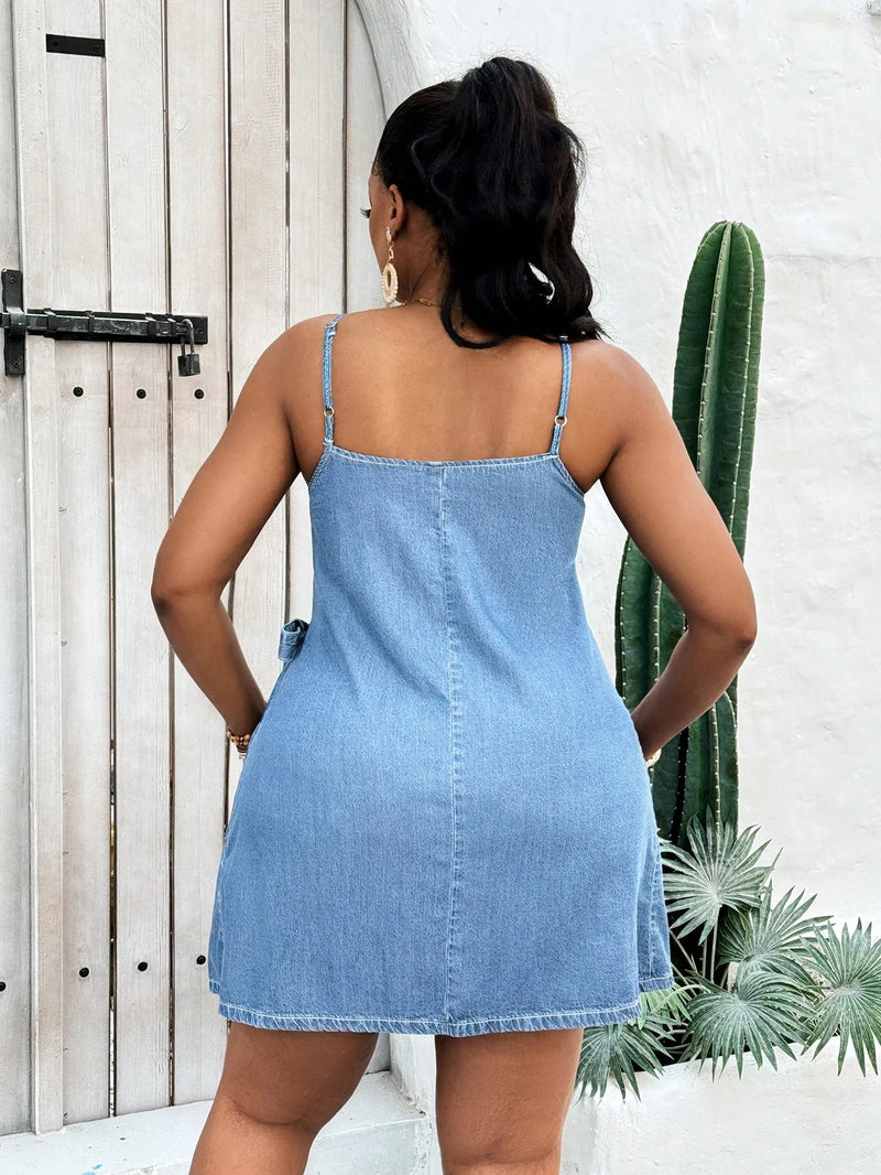 Vestido Jeans Transpassado Plus Size Lauren