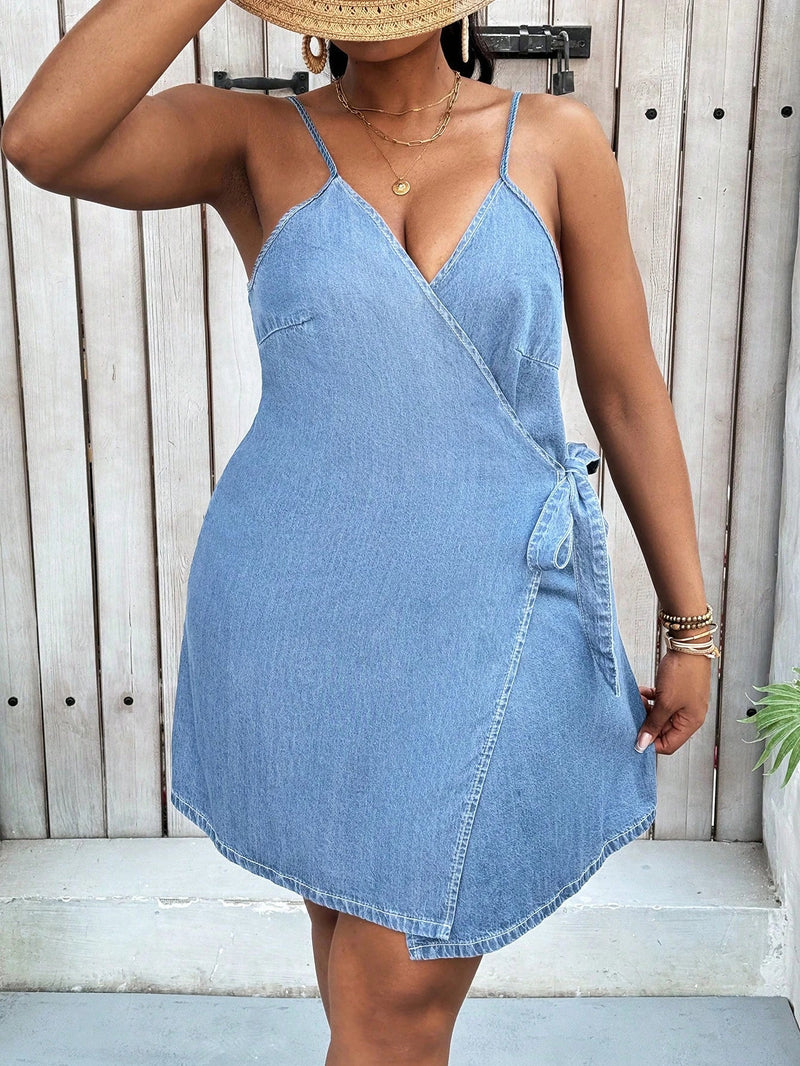 Vestido Jeans Transpassado Plus Size Lauren