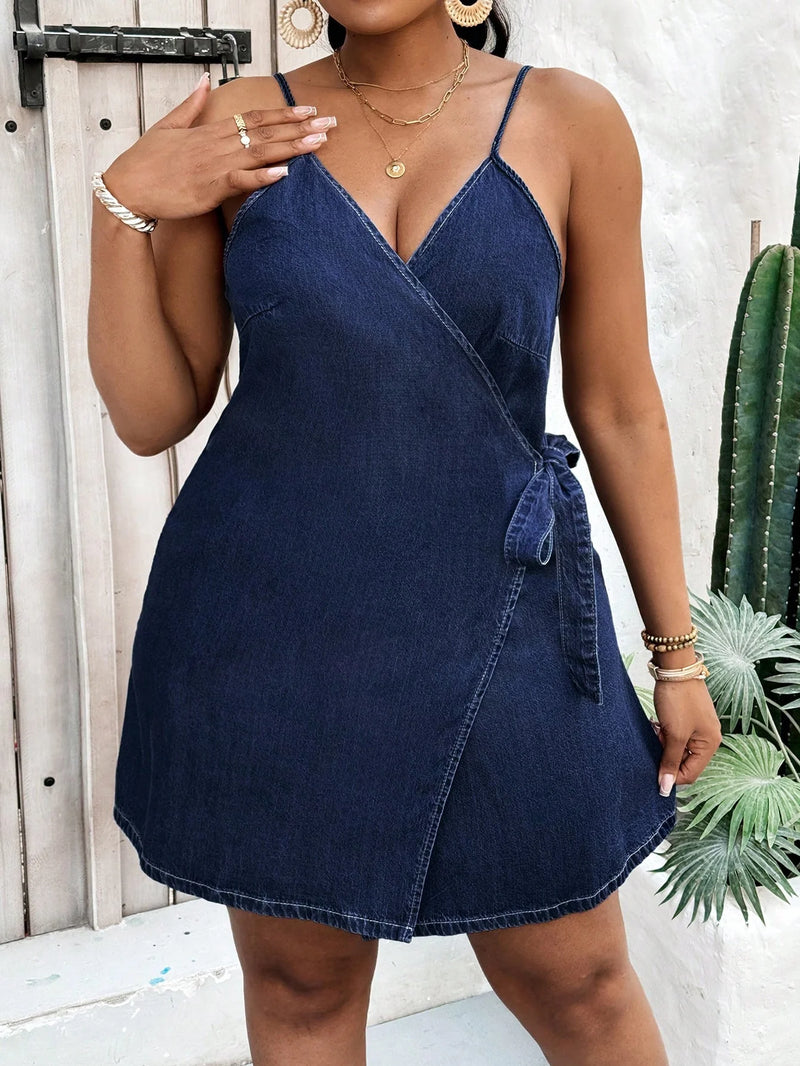 Vestido Jeans Transpassado Plus Size Lauren