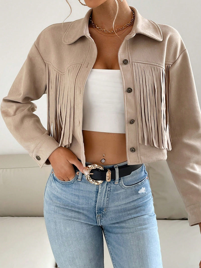 Jaqueta De Franja Cropped