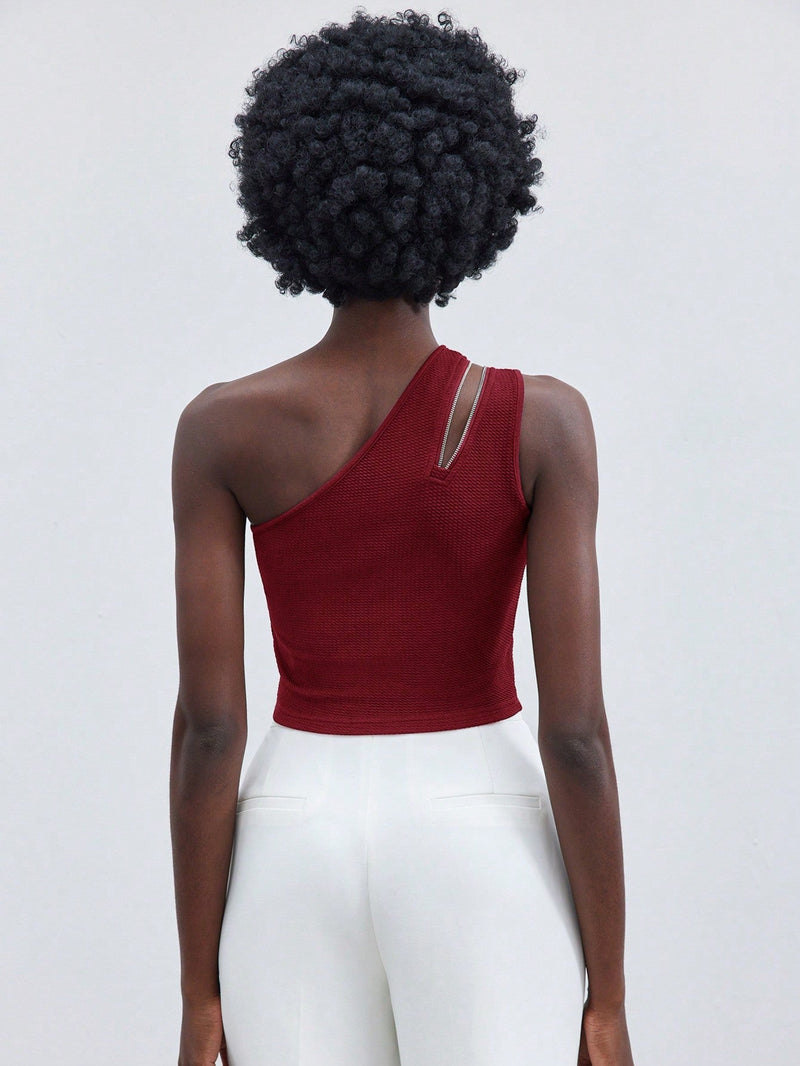 Blusa Manga Única Detalhe Em Zíper