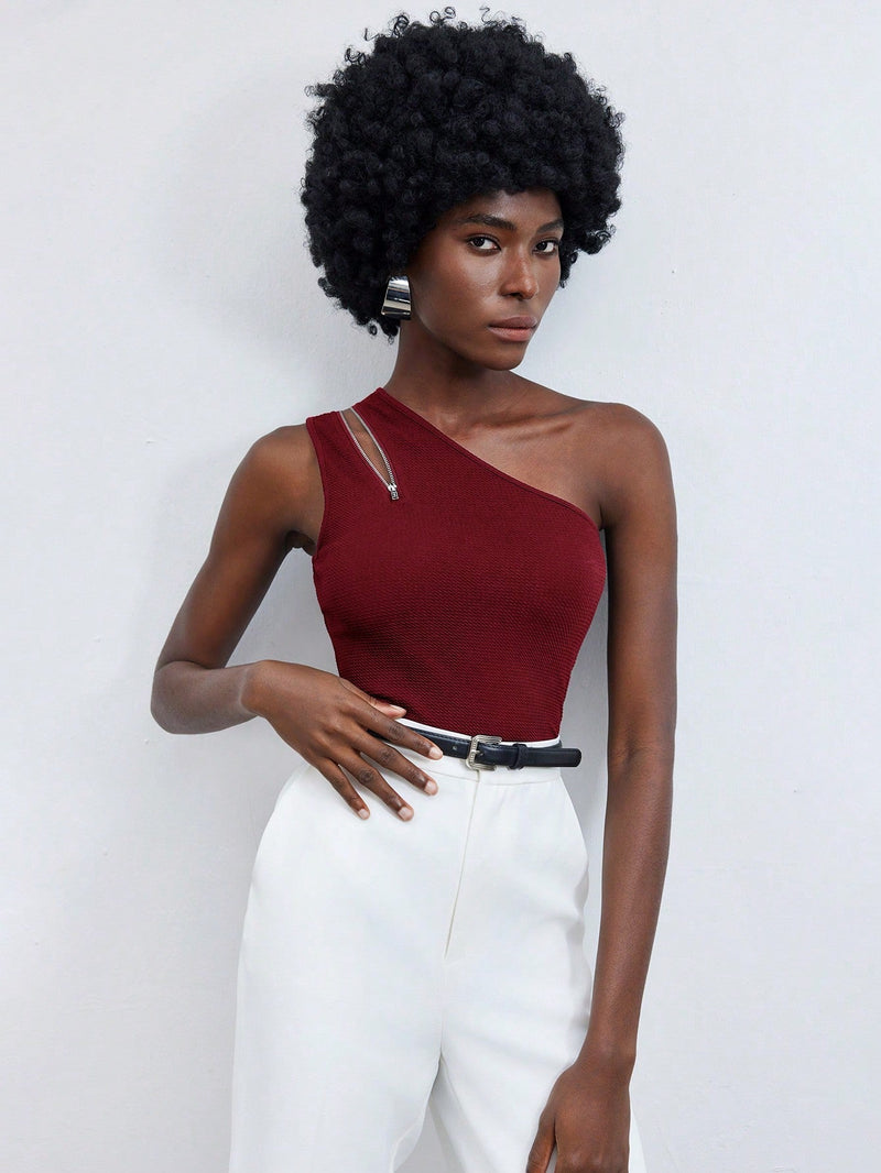 Blusa Manga Única Detalhe Em Zíper