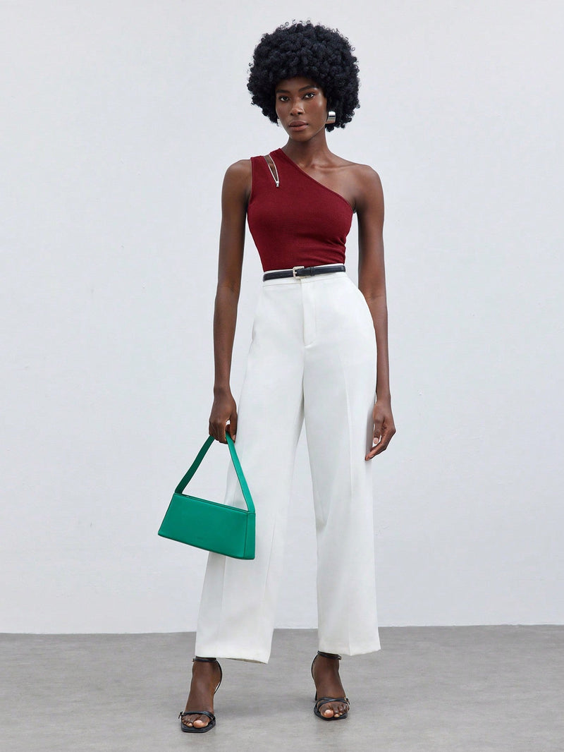 Blusa Manga Única Detalhe Em Zíper