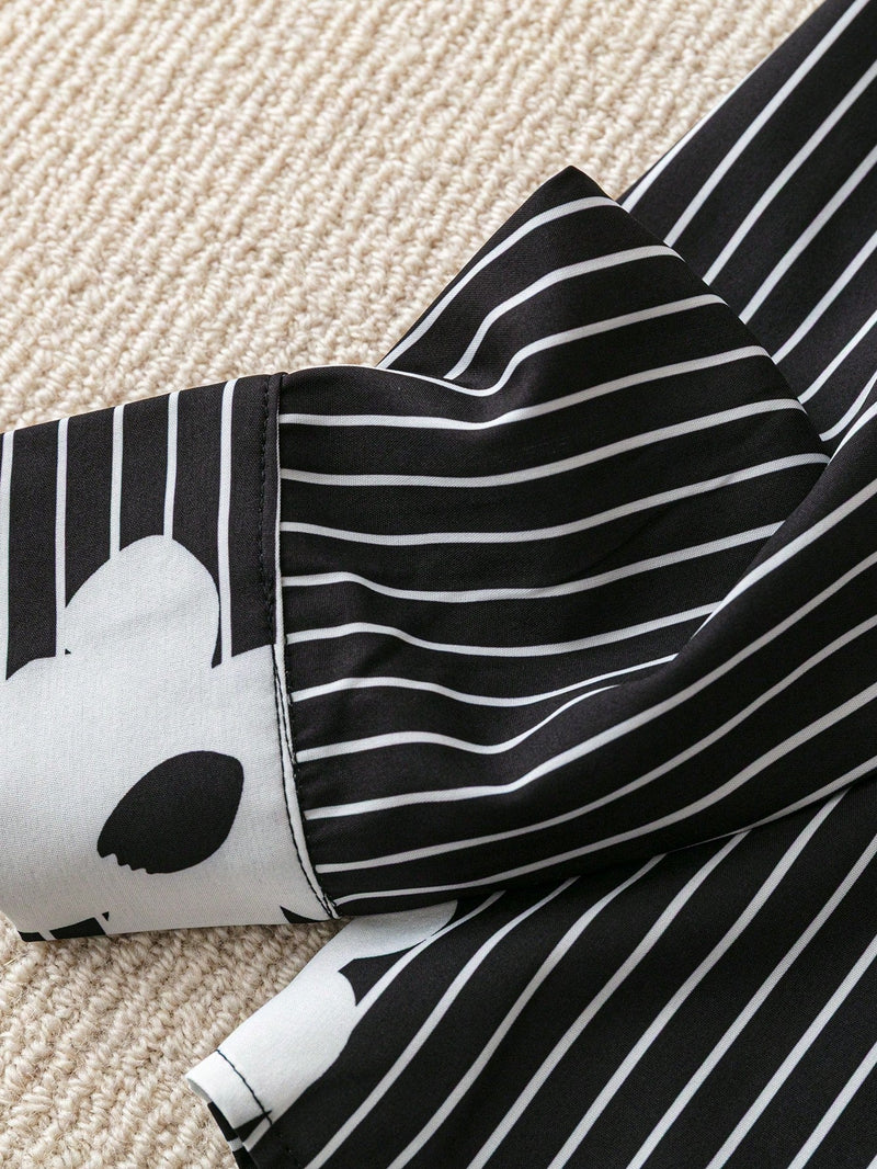 Camisa Listrada Com Flores