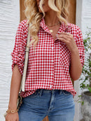 Camisa Xadrez Manga Curta Cereja