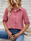 Camisa Xadrez Manga Curta Cereja