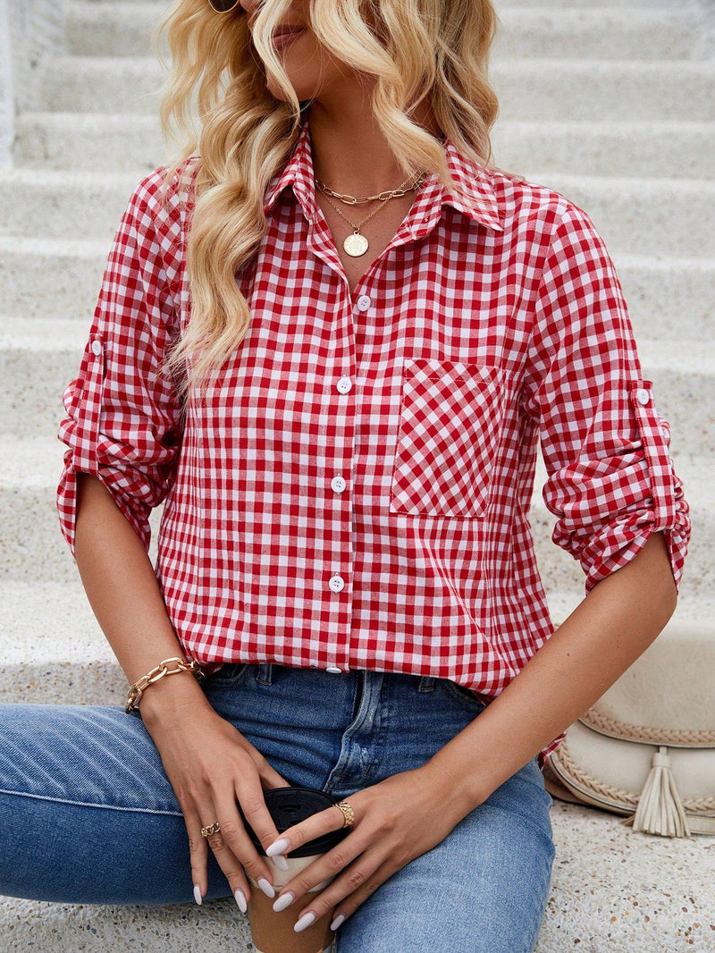 Camisa Xadrez Manga Curta Cereja