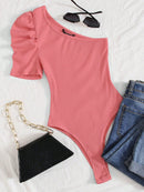 Body Um Ombro com Manga Bufante