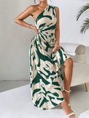 Vestido Longo Plissado Assimétrico