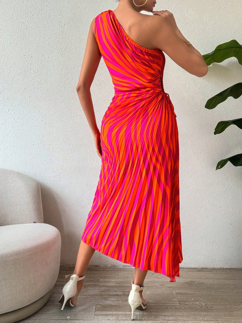 Vestido Longo Plissado Assimétrico