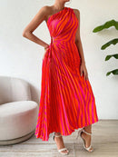 Vestido Longo Plissado Assimétrico